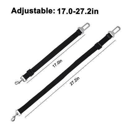 2 Pcs Adjustable Pet Dog Cat Car Seat Belt Safety Leads Vehicle Seatbelt Harness, Made from Nylon Fabric, Black