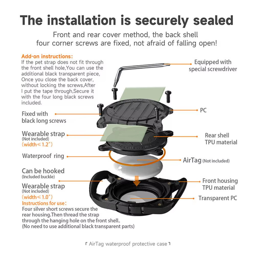 For Apple Case Dog Cat Collar GPS Finder IP67 Waterproof Protective Case for Apple Air Tag Tracker Holder