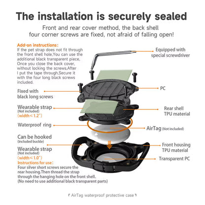 For Apple Case Dog Cat Collar GPS Finder IP67 Waterproof Protective Case for Apple Air Tag Tracker Holder