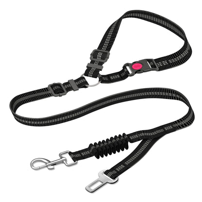 Adjustable and Heavy Duty Dog Car Seat Belt - Striped Nylon Large Dog Traction Rope for Car Rides